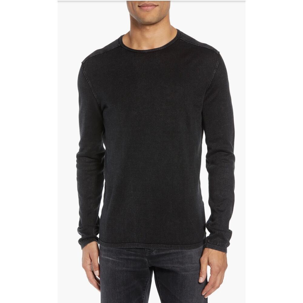 John Varvatos Walter Long Sleeve Sweater Acid Wash Black NEW Luxury XL Designer